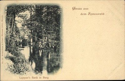 Gruss aus dem Spreewald Lappan's Bank in Burg Germany ~ UDB c1905 postcard