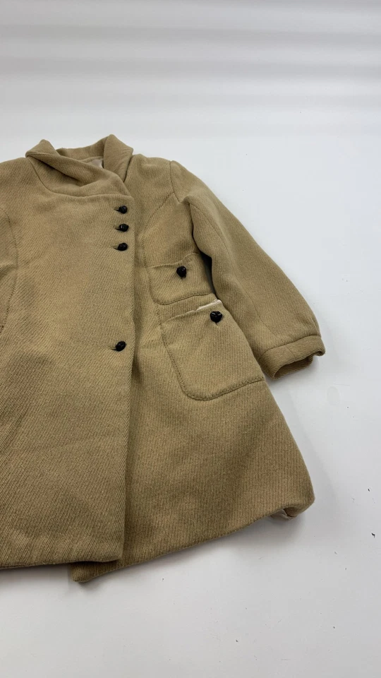 Mint Wool Blend Coat Womens 6 Tan Asymmetrical Button Funnel Collar Made USA - Image 3 of 4