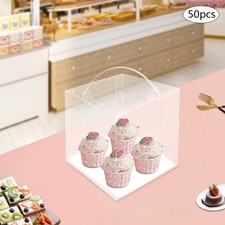 50pcs Square Clear Cake Boxes Food Safe PET for Wedding Birthday Cupcakes