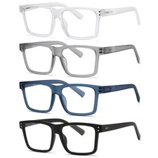 Reading Glasses for Men - 4 Pack Classic Square TR Frame Readers with Spring Hin