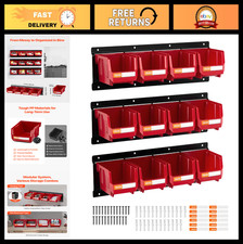 Wall Mounted Storage Bins - 12 Plastic Bins 3 Metal Rails, Stackable Organizer