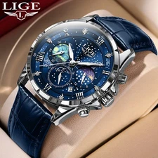 Men Quartz Watch Calendar Moonphase Waterproof Luminous Man Casual Wristwatch
