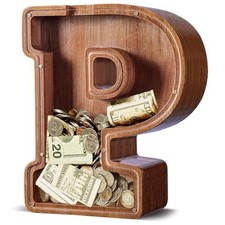 ELX Large Letter Piggy Bank for Kids Boys, Personalized Wooden Money Bank, Sa...