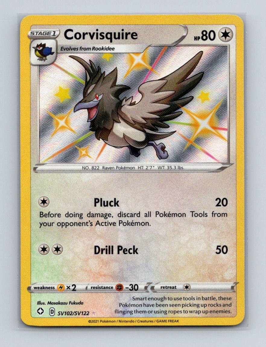 Corvisquire SV102 2021 Pokemon Shining Fates Shiny Vault Holo Rare Card NM+