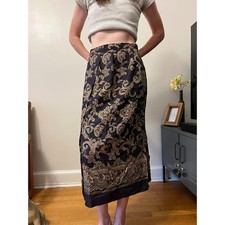 Boho Paisley Midi Skirt Vintage Talbots Dark Academia Autumn Whimsygoth Sz 12