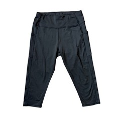 Black Shiny Cropped Leggings With Side Pockets Size XL Activewear Athleisure