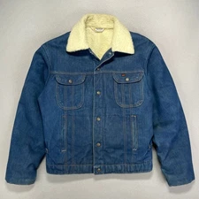 Vintage 60s Key Imperial Jean Jacket Mens Large Sherpa Lined Retro Trucker Work