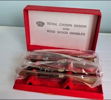 Vintage Thai Royal Crown Design Butter Knives with Rosewood Handles - Set of 4
