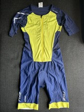 2XU Perform Triathlon Suit Mens Short Sleeve Front Zip Navy Yellow SBR POWER M