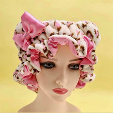 Reversible Satin Leopard Print Hair Bonnet Cap for Women, Pink Beige Brown