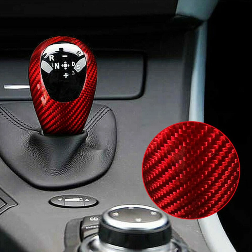 Cubierta de perilla de cambio de marchas de fibra de carbono roja apta para BMW M3 2009-13 M5 2005-08 M6 2006 Foto 3 de 4