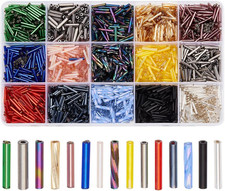 About 1800 Pcs 15 Colors Glass Bugle Beads Bulk, Mixed Color Screwy Bugle Beads