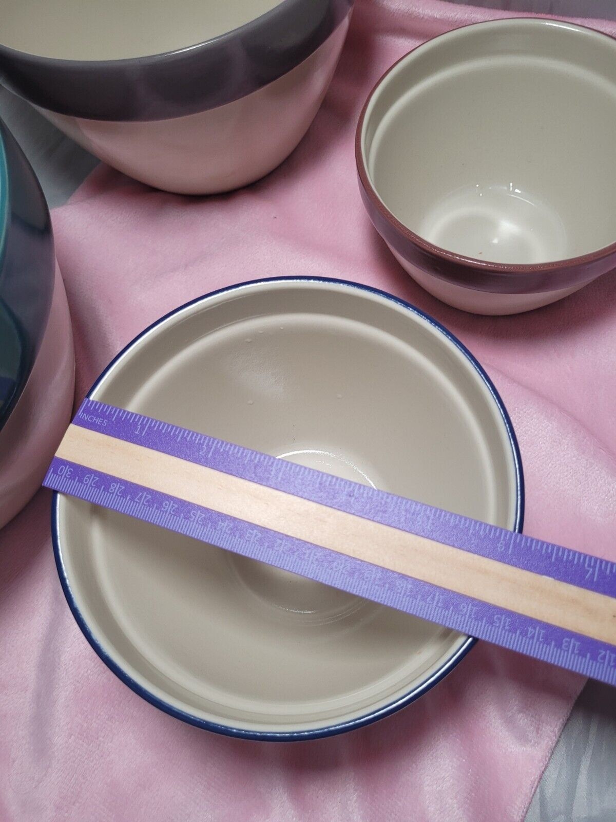 4 Blue Rim Nesting Mixing Bowls Set Over & Back Inc. Indoor Outfitters Portugal