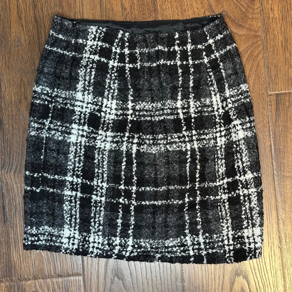 Minifalda halógena Y2K Academia negra a cuadros mezcla de lana botón tweed talla 2 Foto 3 de 4