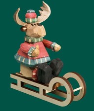Figurine en Bois Élan Sur Luge Sculpté 9cm Forstelch Rodelgleiter Neige Luge