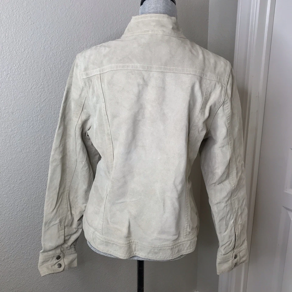 Jaqueta de couro feminina Banana Republic camurça bege creme estilo blazer casaco grande - Imagem 3 de 4