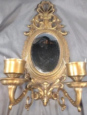 Mid Century Brass Mirror Candle Sconce Double Wall Candle Holder Vintage Decor