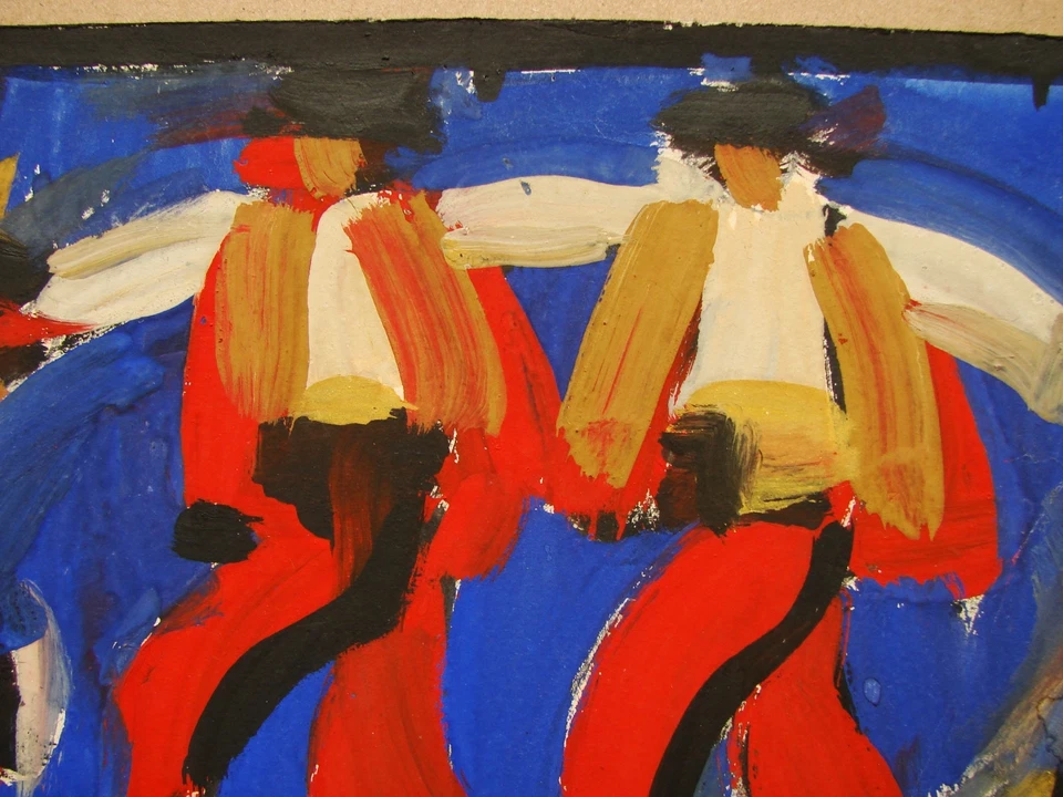 Ukrainian Soviet Painting Ethnicities figure Hutsul dance musician Bouchukism - Image 4 of 4