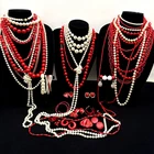 Vintage Costume Jewelry Lot Red White Napier Sarah Cov Monet XL Flapper Necklace