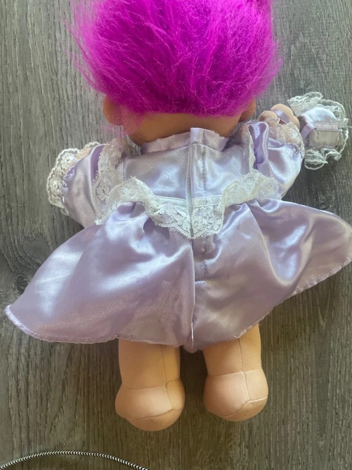 VESTIDO VINTAGE MUÑECA TROLL RUSS PELUCHE CUERPO SUAVE 12" PELO ROSA INTENSO OJOS AZULES Foto 4 de 4