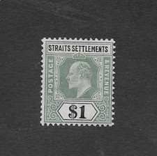 STRAITS SETTLE'S 1906 EDWARD VII $1 BLACK & GREEN CHALKY PAPER HHM SG 136a c£60+