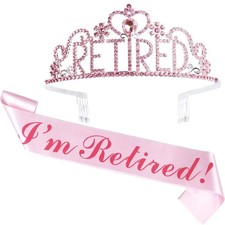 Pink Retirement Party Decorations for Women, I'm Retired Sash  Tiara Set, Co...