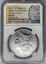 NGC MS 70 2021-CC Morgan Pure .999 Silver Dollar (Carson City Mint Mark) (*FDOI)