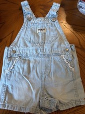 OshKosh B'gosh Girls Blue Denim Cotton Ruffle Overall Shorts One-Piece 18M
