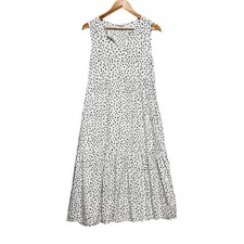 Beach Lunch Lounge Midi Tiered Babydoll Dress XS White Black Polka Dot Cottage