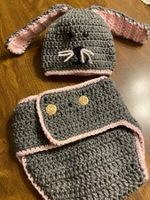 Infant Crocheted Hat and Diaper Cover /Baby Shower Gift