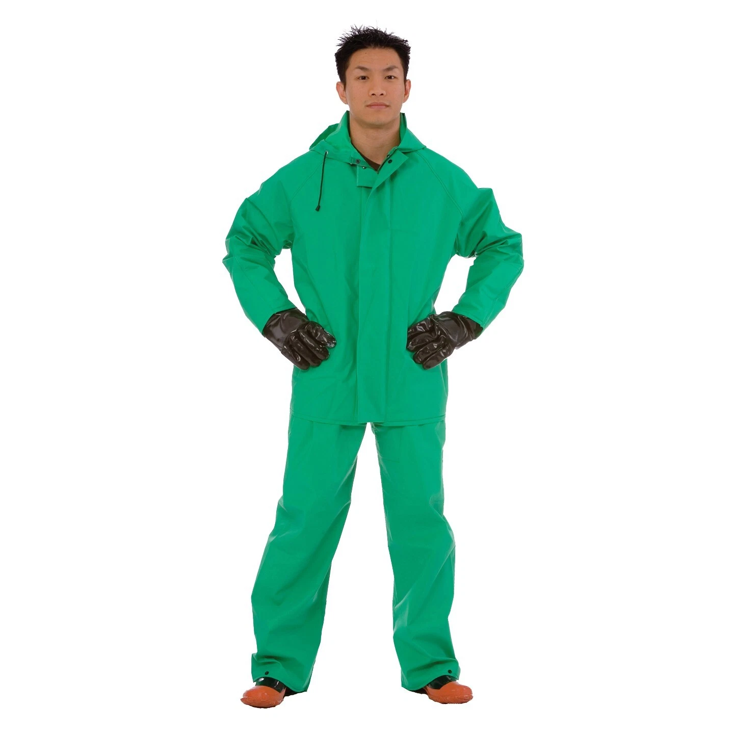 WATERPROOF PVC ACID CHEMICAL FLAME RESISTANT RAIN SUIT JACKET HOOD OVERALLS 2XL