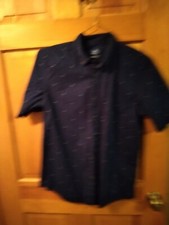 Men's George Navy Short Sleeve Button Up Shirt Size Small 34-36 EUC