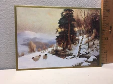 Vtg Christmas Card "Winter Pastures" by:Sidney Pike sheep snow ss