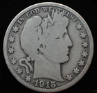 KAPPYSCOINS  GH472   1915 STRONG VG + VERY GOOD PLUS   BARBER SILVER HALF DOLLAR