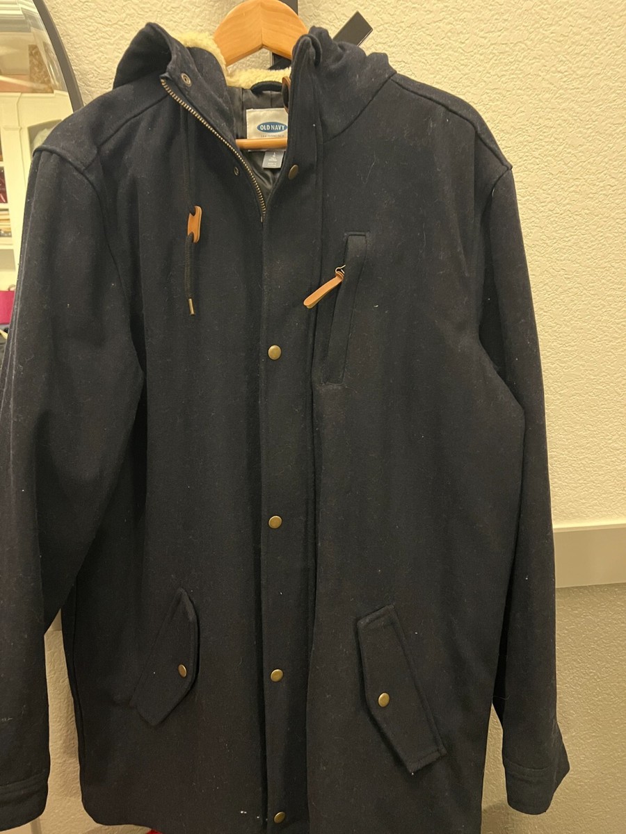 OLD NAVY Wool Blend Jacket Draw String Hood Zipper Snap Pockets