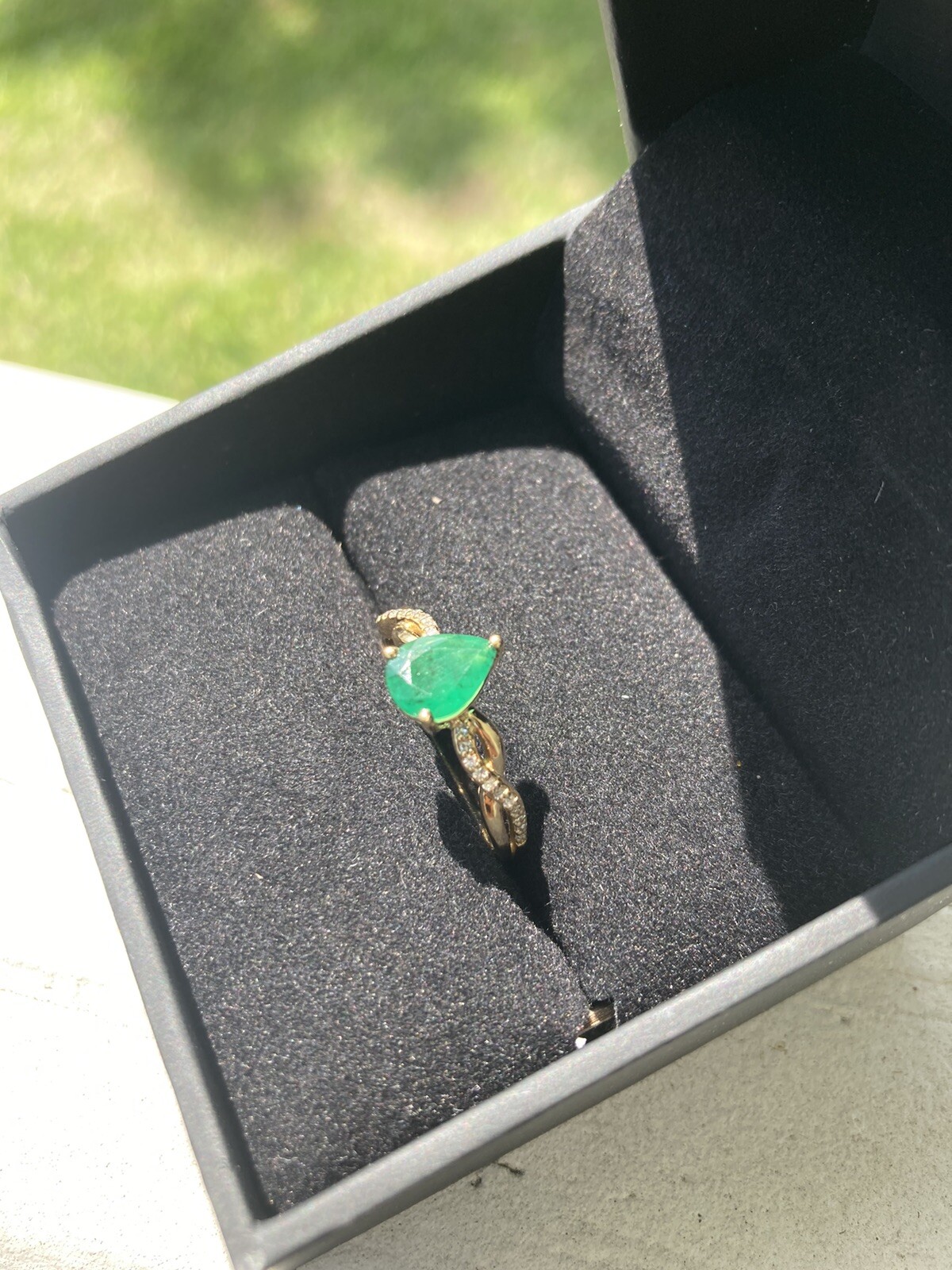 Emerald Pear Solitaire Diamond Ring - image 2