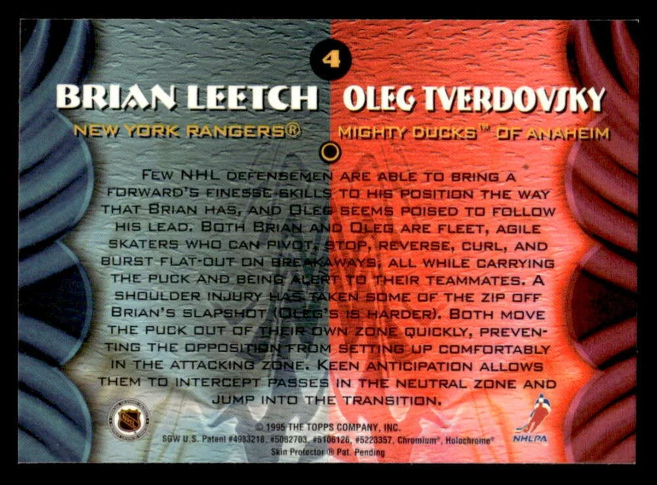1995 Bowman's Best Brian Leetch/Oleg Tverdovsky Refractor 4 EX-MT XX9972 - Image 2 of 2