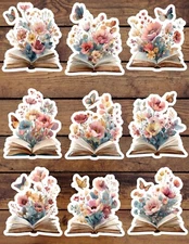 Floral Book Die Cut Vinyl Stickers Set Scrapbooking Laptop Water Bottle