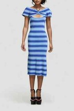 KINGA CSILLA Off Shoulder Blue Striped Maxi Dress Size 8 AU Pre owned