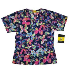 Wonderwink Scrub Top Women's Butterfly Floral Print 6017-PFF Pretty Fleet