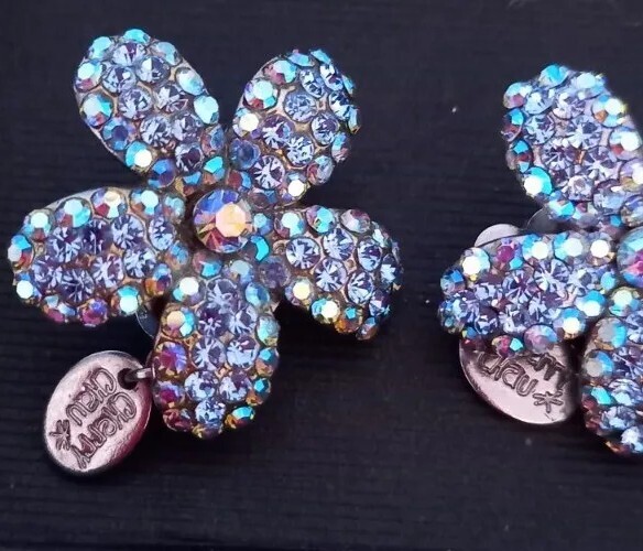 CHERRY CHAU DESIGNER SPARKLING BLUE AURORA SWARVOSKI CRYSTAL SIGNED