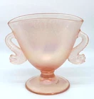 Fenton Velva Rose Pink Stretch Glass Fan Vase Double Dolphin Handles