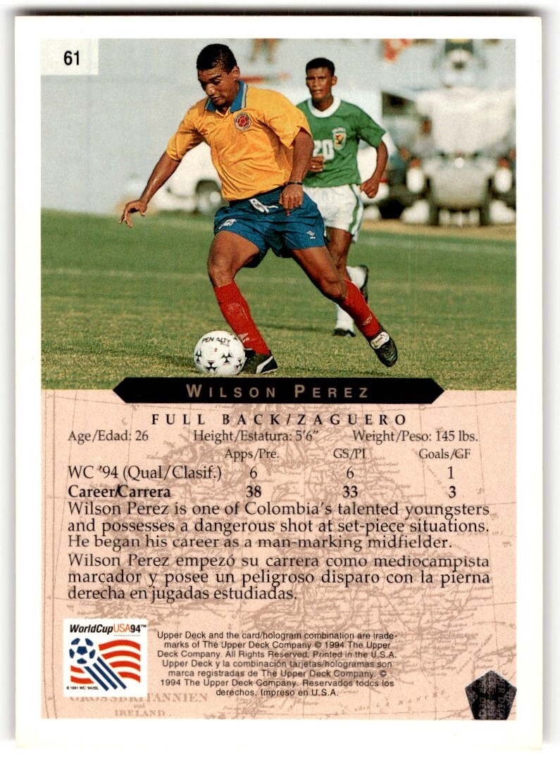 1994 Upper Deck World Cup Wilson Perez #61 Colombia | eBay