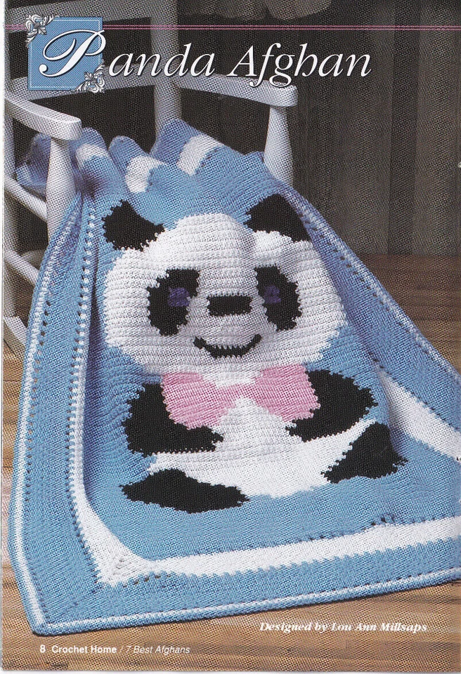 7 Best Afghans Crochet Home Pattern Book Fans Rose Shells Panda Popcorn Ripple - Image 3 of 4