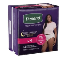 Depend Night Defense Incontinence Overnight Underwear for Women L ✅