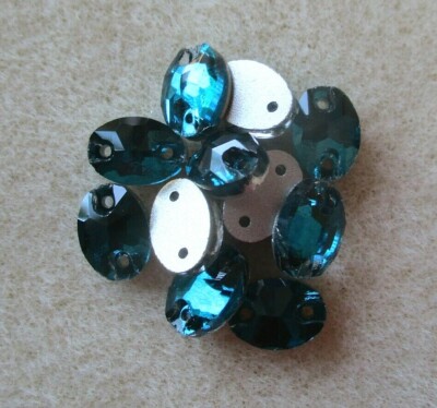 10 STCK. 7X10 MM PFAU BLAU KRISTALL OVAL 2 LOCH SILBER FLACHBACK EDELSTEINE NÄHEN 