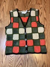 Finest Quality Knit Wear Vest Orange, Green, Tan Size Small
