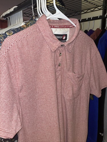 Canada Weather Gear Men’s Red & White Striped Polo Style Shirt w/ Pocket (L) - Picture 10 of 22