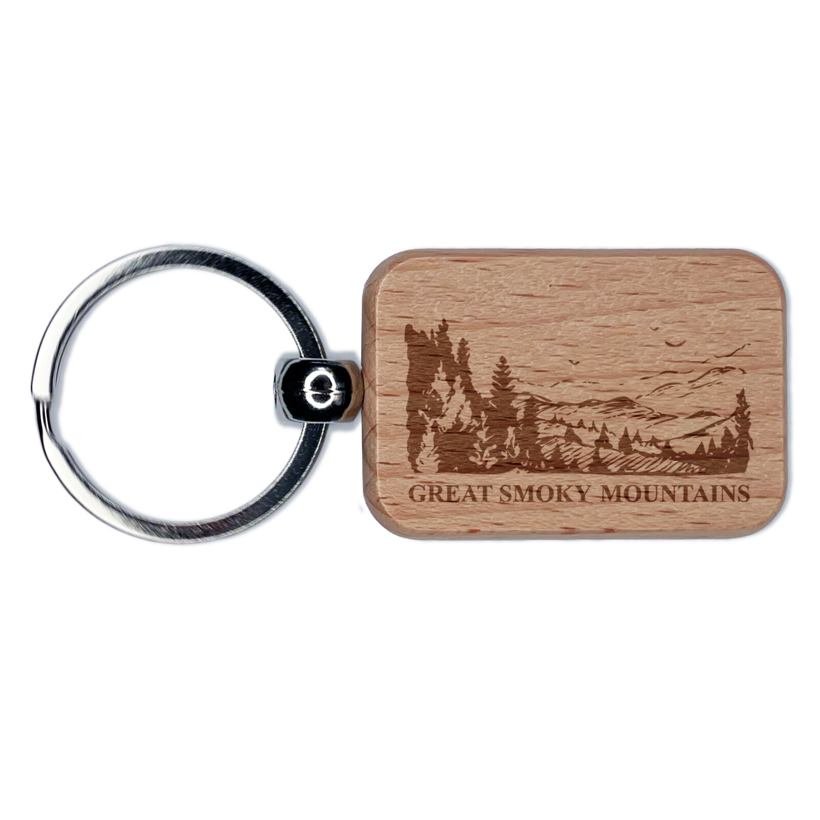 National Park Great Smokey Mountains Engraved Wood Rectangle Keychain Tag Charm
