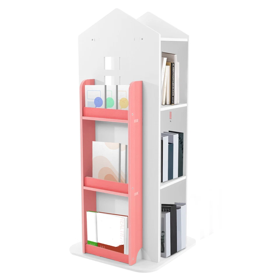 4 Tiers 360° Kids Pink Castle Rotating Bookshelf Floor Mount For Small Space - Image 4 of 4